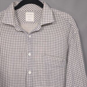 Billy Reid Men’s Shirt LARGE Strandard Cut ITALY MADE Cotton Gray Plaid Check